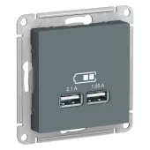 Розетка usb для зарядки Schneider Electric Atlas Design, с двумя разъёмами типа А, на винтах, грифель