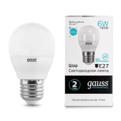 Лампа Gauss Elementary Шар 6W 450lm 4100K Е27 LED 220V