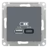 Розетка usb для зарядки Schneider Electric Atlas Design, с разъёмами тип А + тип С, на винтах, грифель (фото 4)