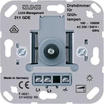 Диммер поворотный типа R 100-1000Вт, лампы накаливания и галогеновые 220В, 211GDE Jung