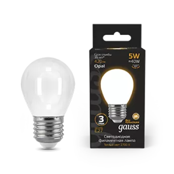 Лампа Gauss Black Filament Шар 5W 420lm 2700К Е27 milky LED 220V