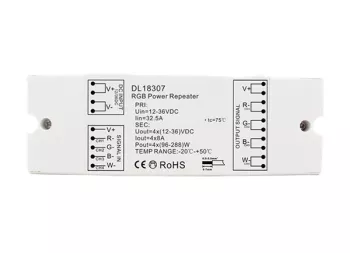 Donolux, RGB усилитель сигнала, напряжение питания 12-36V, ток 3/4х8А, выходная мощность 3/4×(96-288