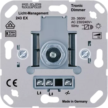 Диммер поворотно-нажимной типа R,C 20-360Вт, лампы накаливания и галогеновые 220В, электронные трансформаторы на 12В, 243EX Jung