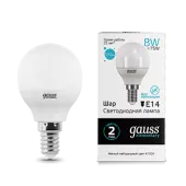 Лампа Gauss Elementary Шар 8W 540lm 4100K Е14 LED 220V