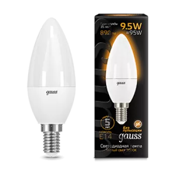 Лампа Gauss Black Свеча 9.5W 890lm 3000К E14 LED 220V