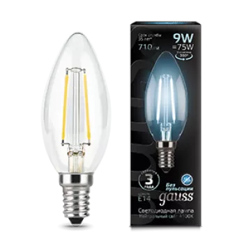 Лампа Gauss Black Filament Свеча 9W 710lm 4100К Е14 LED 220V