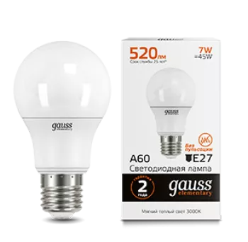 Лампа Gauss Elementary A60 7W 520lm 3000K E27 LED 220V