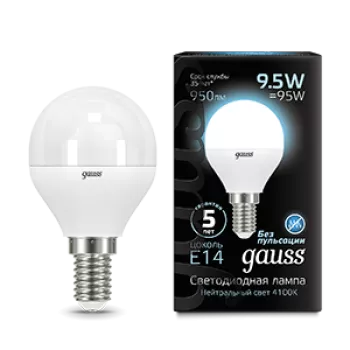 Лампа Gauss Black Шар 9.5W 950lm 4100K E14 LED 220V